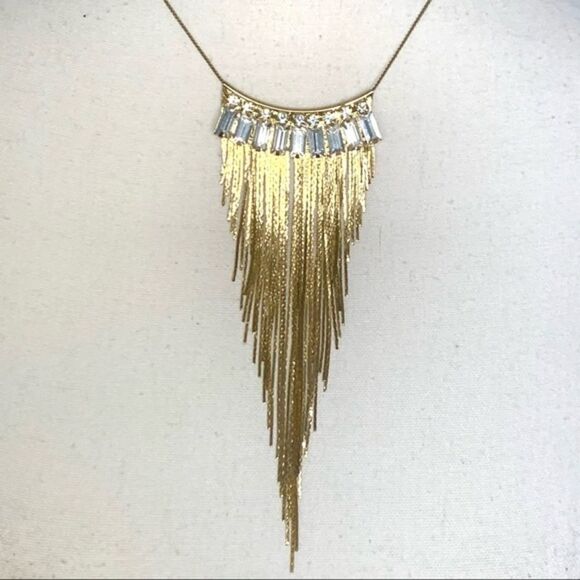Guess Crystal and Gold Fringe Necklace - Picture 2 of 9